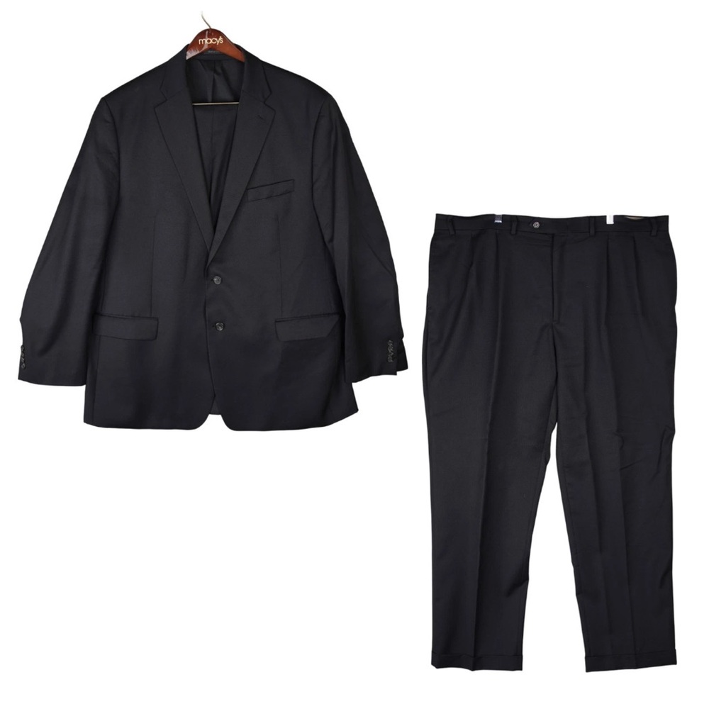 Lauren Ralph Lauren Macys 44L Wool 2 Button Black 2pc Suit 42x32 Pleated Comfort
